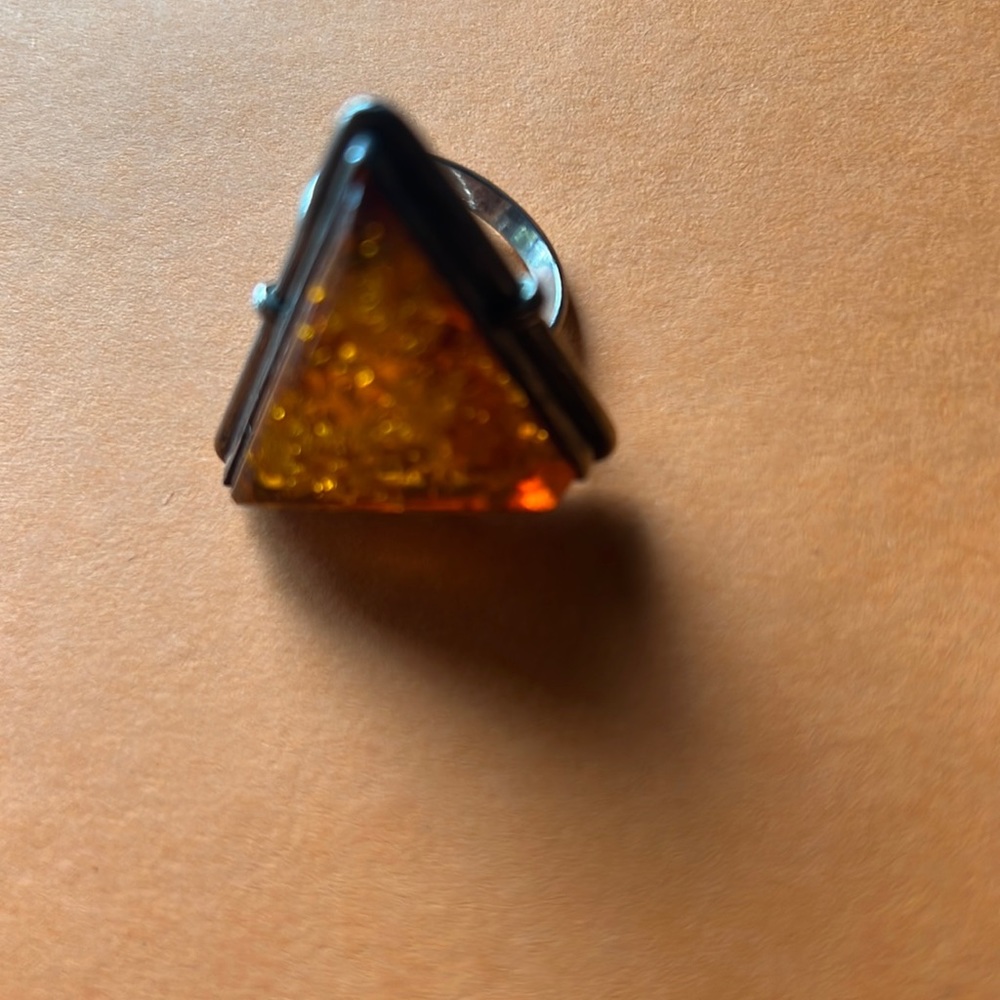 Silver Amber ring approximately size 8 1/2